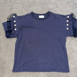 BONNIE DESIGNER INSPIRED DESIGNER TEE SHIRT - NAVY BLACK TULLE with GIANT PEARLS